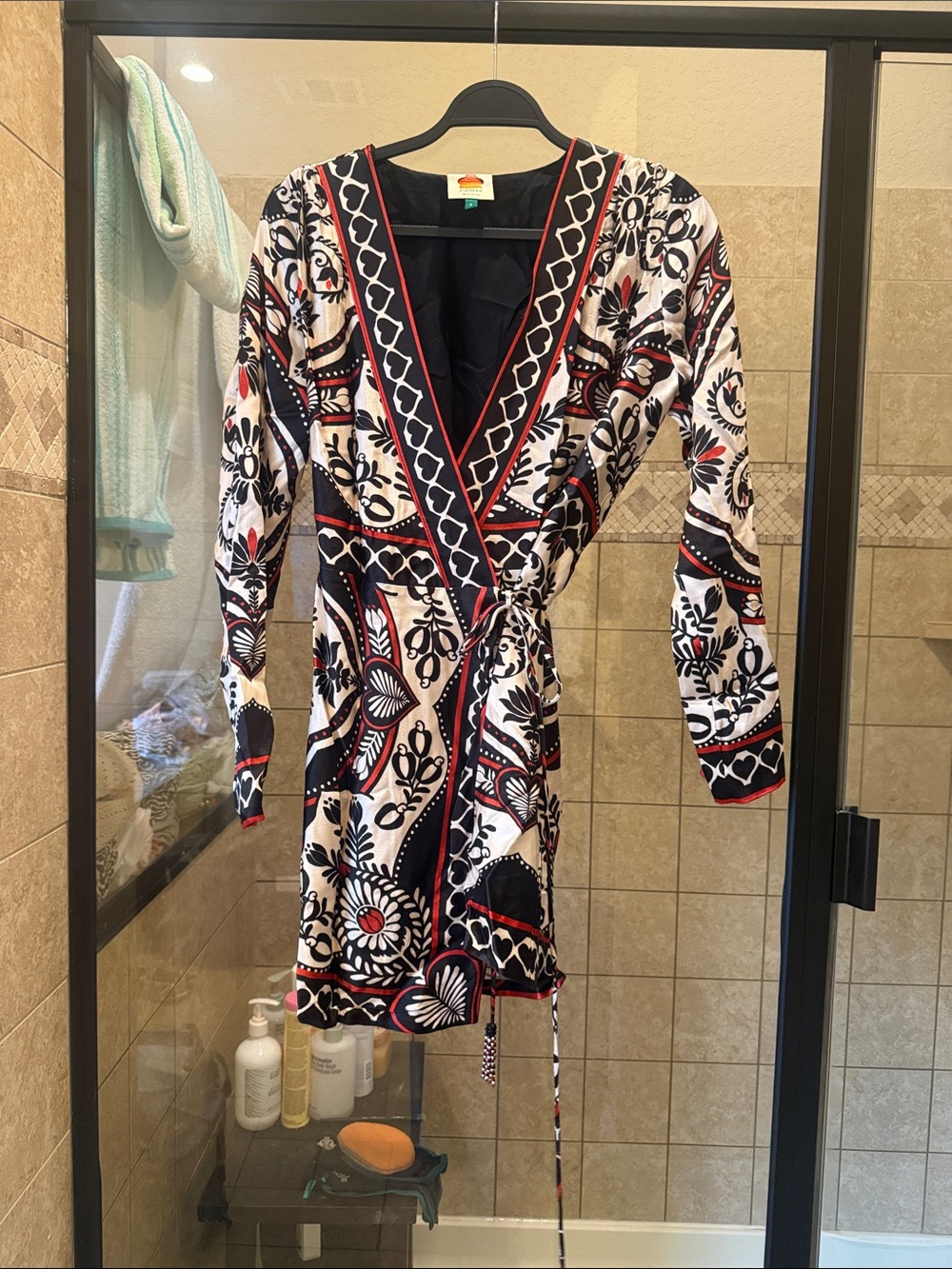 FARM Rio Black, White & Red Mini Wrap Dress